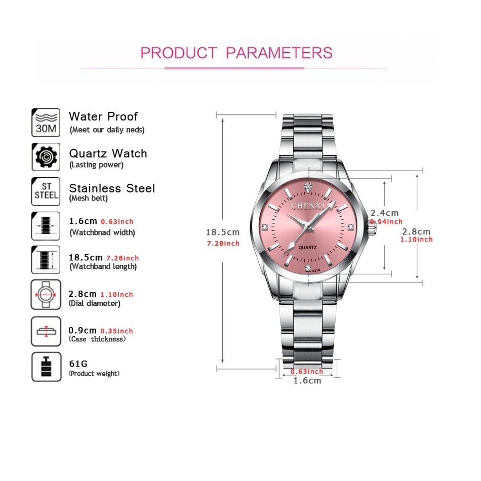 CHENXI Watch Women Luxury Rhinestone Stainless Steel