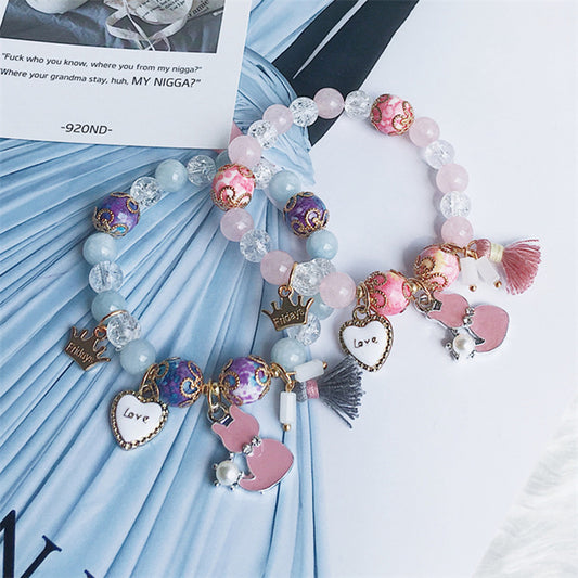 Bohemian Bracelets for Women Girls Stretch Slip-on Cat Crown Tassel Crystal beaded