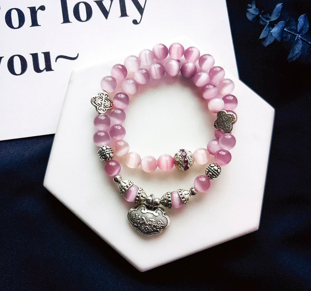 Bohemian Bracelets for Women Girls Stretch Slip-on Pink Crystal beaded