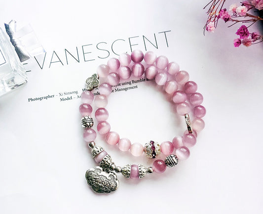 Bohemian Bracelets for Women Girls Stretch Slip-on Pink Crystal beaded