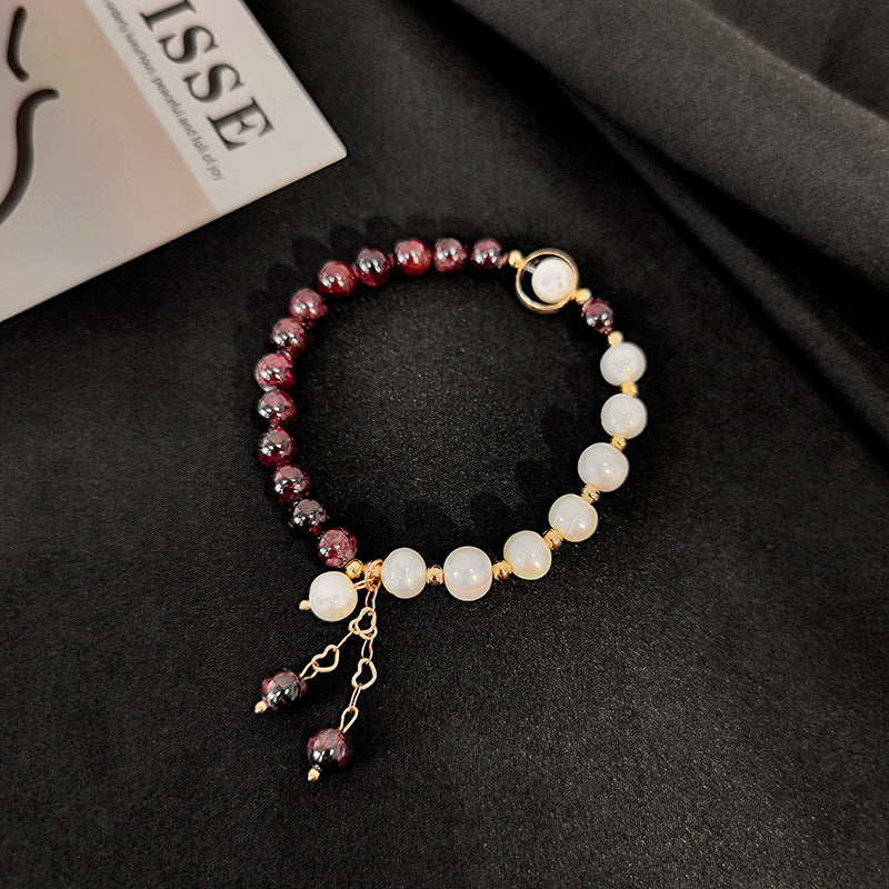 Bohemian Bracelets for Women Girls Stretch Slip-on Garnet Pearl beaded