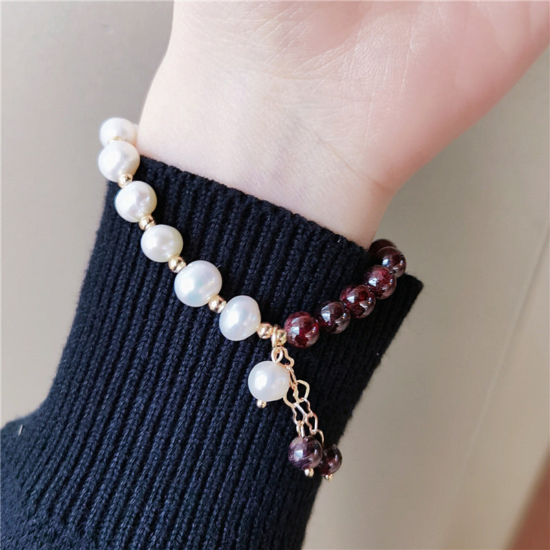 Bohemian Bracelets for Women Girls Stretch Slip-on Garnet Pearl beaded